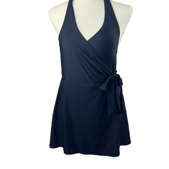 J. Crew Halter Wrap Swim Dress Size 6 Navy Blue Swimsuit - Picture 1 of 12